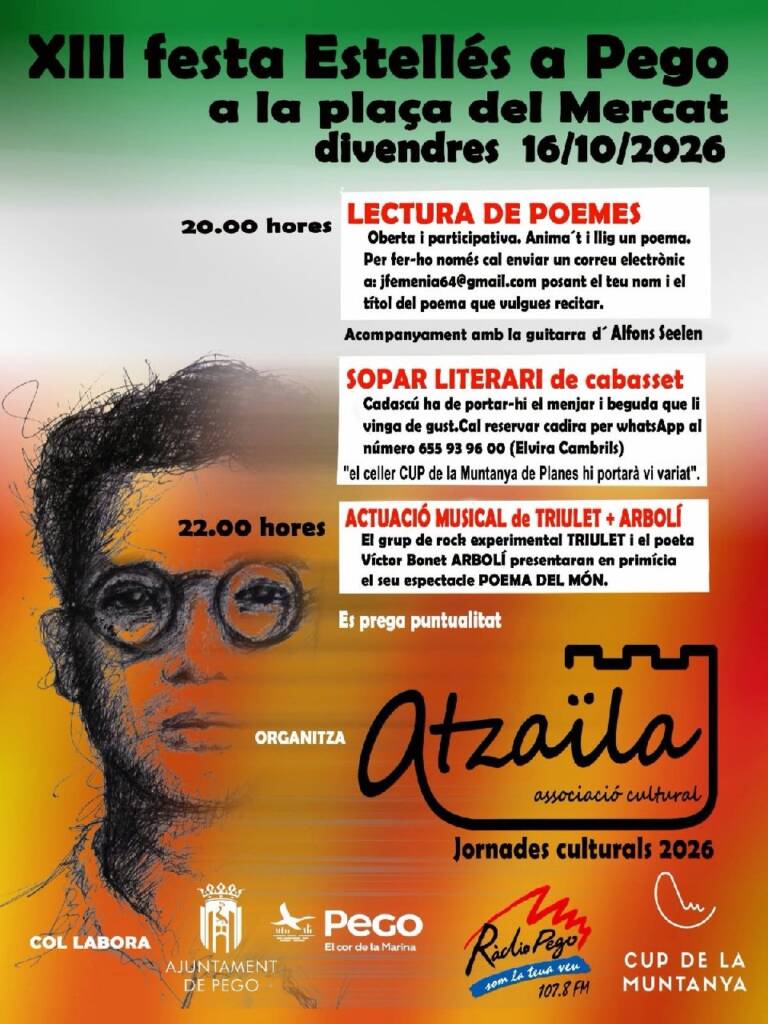 Plakat: Festa Estellés: poezja, kolacja i koncert